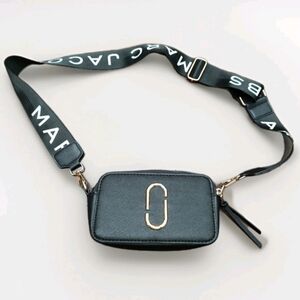 Small Black Crossbody/Snapshot Camera Bag with Gold Accent & X-Wide Logo Strap